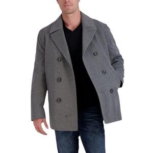 Claiborne Men’s Gray Wool Pea Coat Winter Quilted Insulated Warm Fall XXL EUC